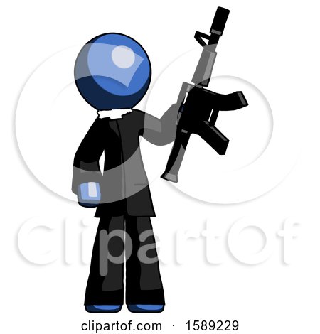 Blue Clergy Man Holding Automatic Gun by Leo Blanchette