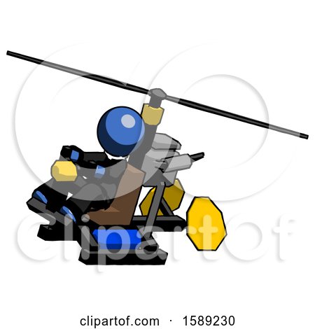 Blue Clergy Man Flying in Gyrocopter Front Side Angle Top View by Leo Blanchette