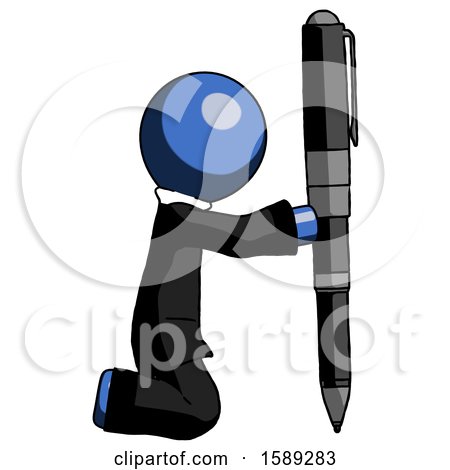 Blue Clergy Man Posing with Giant Pen in Powerful yet Awkward Manner. by Leo Blanchette