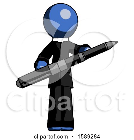 Blue Clergy Man Posing Confidently with Giant Pen by Leo Blanchette