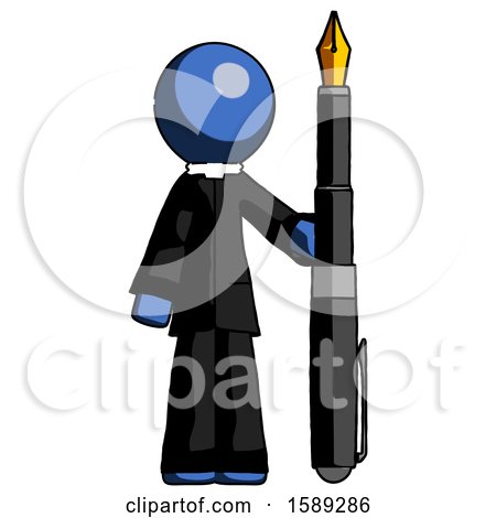 Blue Clergy Man Holding Giant Calligraphy Pen by Leo Blanchette