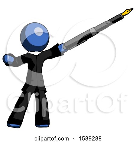 Blue Clergy Man Pen Is Mightier Than the Sword Calligraphy Pose by Leo Blanchette