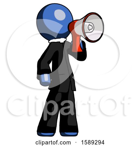 Blue Clergy Man Shouting into Megaphone Bullhorn Facing Right by Leo Blanchette