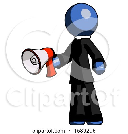 Blue Clergy Man Holding Megaphone Bullhorn Facing Right by Leo Blanchette