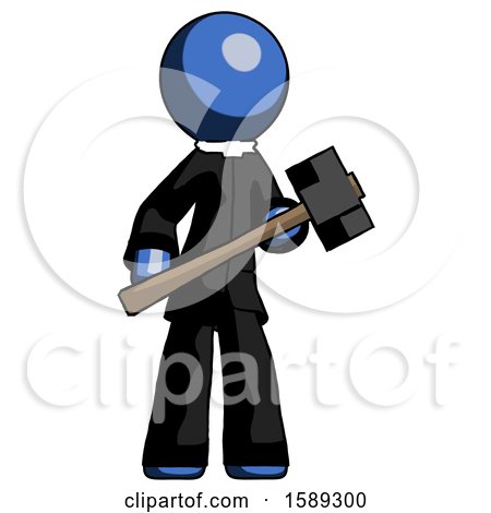 Blue Clergy Man with Sledgehammer Standing Ready to Work or Defend by Leo Blanchette