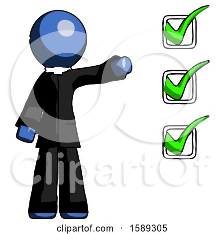Blue Clergy Man Standing by List of Checkmarks by Leo Blanchette