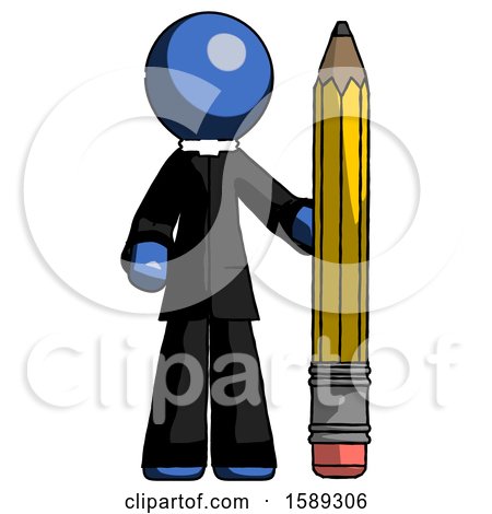 Blue Clergy Man with Large Pencil Standing Ready to Write by Leo Blanchette