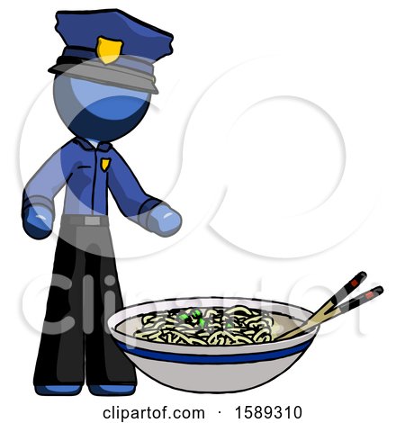 Blue Police Man and Noodle Bowl, Giant Soup Restaraunt Concept by Leo Blanchette