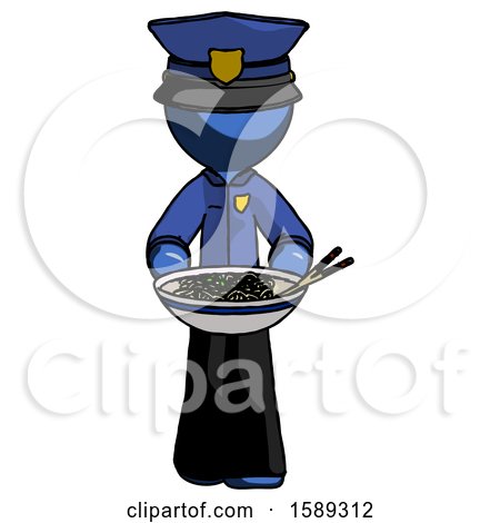 Blue Police Man Serving or Presenting Noodles by Leo Blanchette