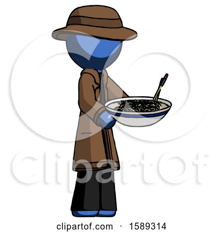 Blue Detective Man Holding Noodles Offering to Viewer by Leo Blanchette