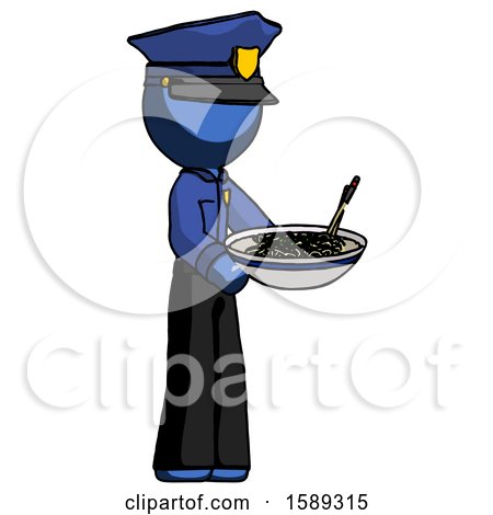 Blue Police Man Holding Noodles Offering to Viewer by Leo Blanchette