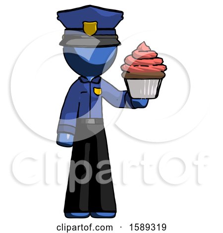 Blue Police Man Presenting Pink Cupcake to Viewer by Leo Blanchette