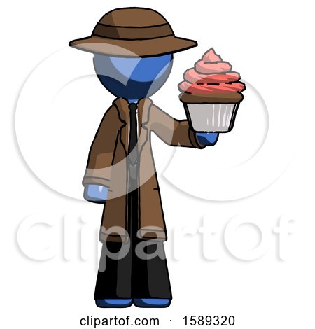 Blue Detective Man Presenting Pink Cupcake to Viewer by Leo Blanchette