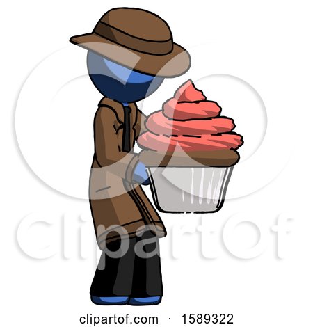 Blue Detective Man Holding Large Cupcake Ready to Eat or Serve by Leo Blanchette