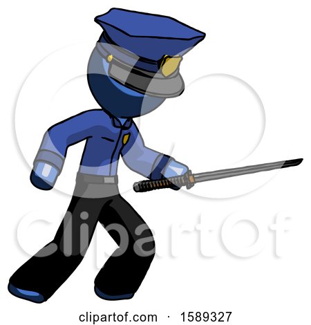 Blue Police Man Stabbing with Ninja Sword Katana by Leo Blanchette