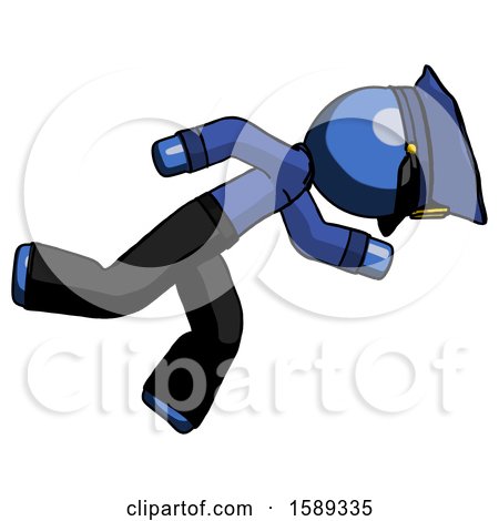 Blue Police Man Running While Falling down by Leo Blanchette