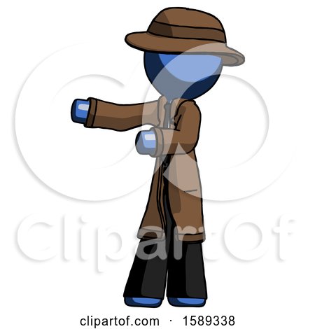 Blue Detective Man Presenting Something to His Right by Leo Blanchette