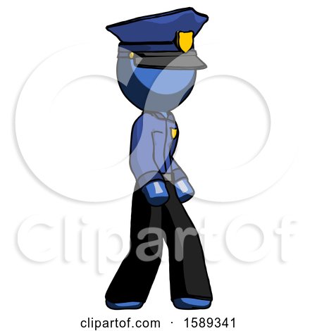 Blue Police Man Walking Turned Right Front View by Leo Blanchette