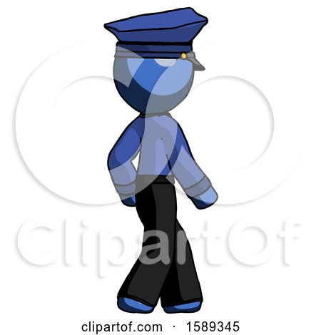 Blue Police Man Walking Away Direction Right View by Leo Blanchette