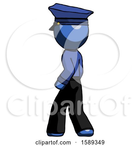 Blue Police Man Walking Away Direction Left View by Leo Blanchette
