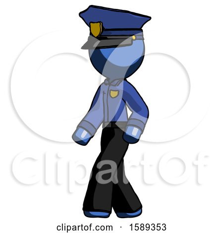 Blue Police Man Man Walking Turned Left Front View by Leo Blanchette