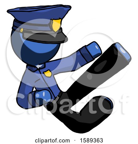 Blue Police Man Flying Ninja Kick Right by Leo Blanchette