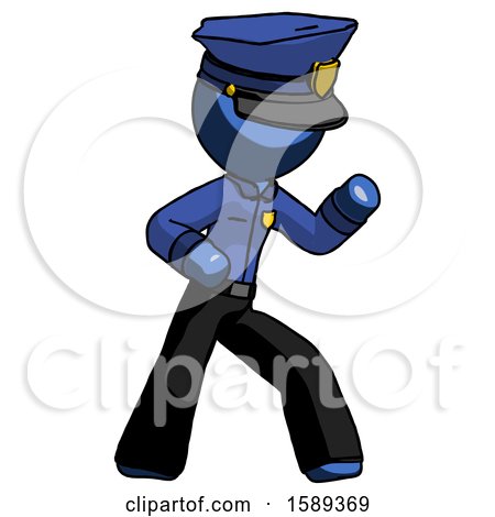 Blue Police Man Martial Arts Defense Pose Right by Leo Blanchette