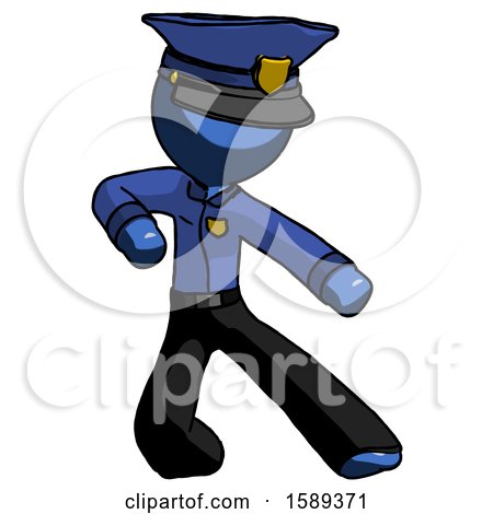Blue Police Man Karate Defense Pose Right by Leo Blanchette