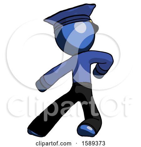 Blue Police Man Karate Defense Pose Left by Leo Blanchette