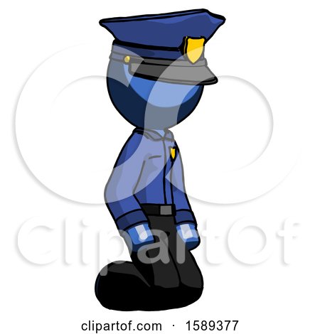 Blue Police Man Kneeling Angle View Right by Leo Blanchette