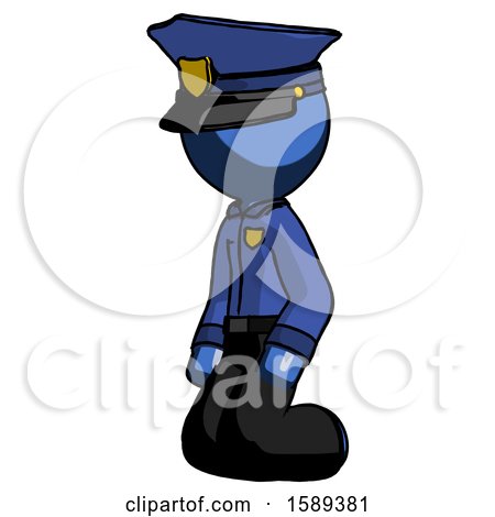 Blue Police Man Kneeling Angle View Left by Leo Blanchette