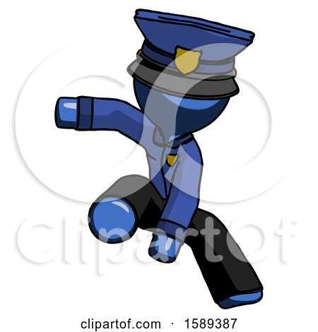 Blue Police Man Action Hero Jump Pose by Leo Blanchette