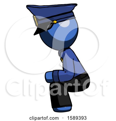 Blue Police Man Squatting Facing Left by Leo Blanchette