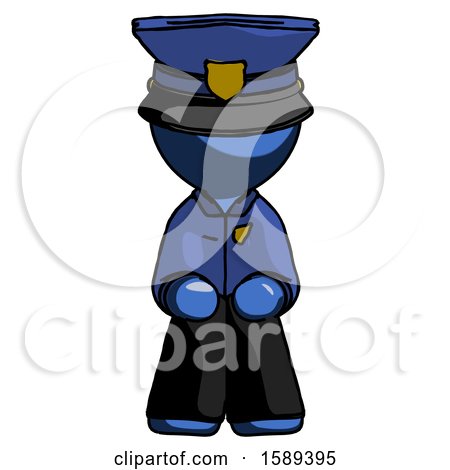 Blue Police Man Squatting Facing Front by Leo Blanchette