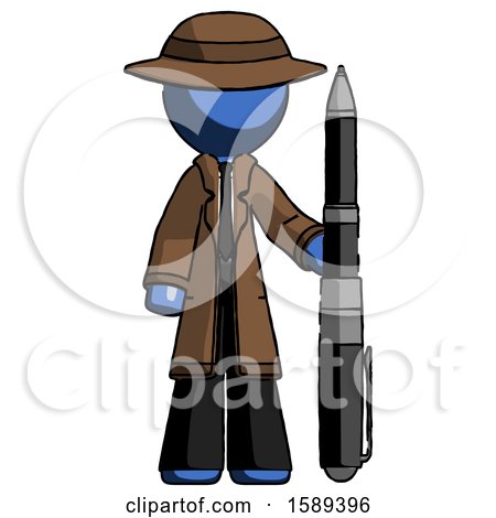 Blue Detective Man Holding Large Pen by Leo Blanchette