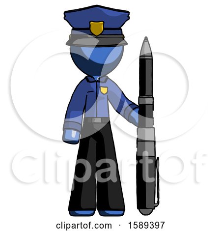 Blue Police Man Holding Large Pen by Leo Blanchette