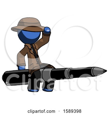 Blue Detective Man Riding a Pen like a Giant Rocket by Leo Blanchette