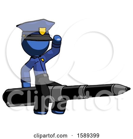 Blue Police Man Riding a Pen like a Giant Rocket by Leo Blanchette