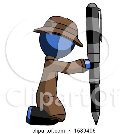Blue Detective Man Posing with Giant Pen in Powerful yet Awkward Manner. by Leo Blanchette