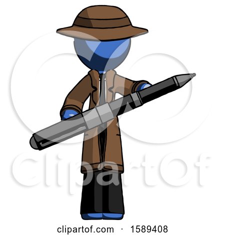 Blue Detective Man Posing Confidently with Giant Pen by Leo Blanchette