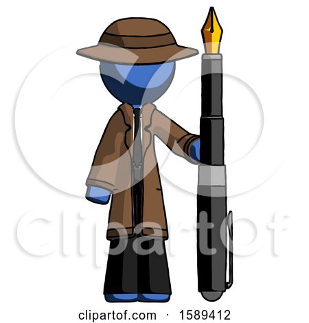 Blue Detective Man Holding Giant Calligraphy Pen by Leo Blanchette