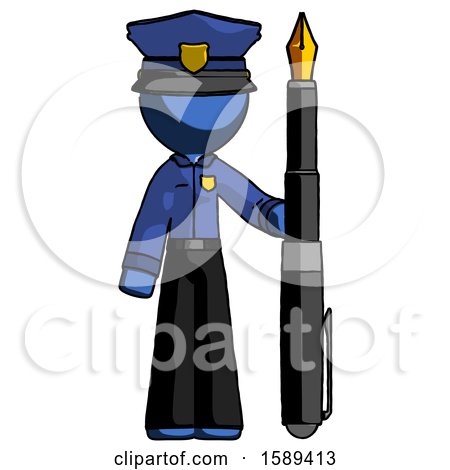 Blue Police Man Holding Giant Calligraphy Pen by Leo Blanchette
