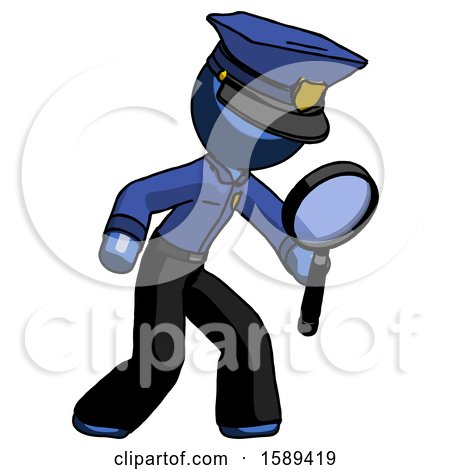 Blue Police Man Inspecting with Large Magnifying Glass Right by Leo Blanchette