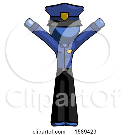 Blue Police Man with Arms out Joyfully by Leo Blanchette
