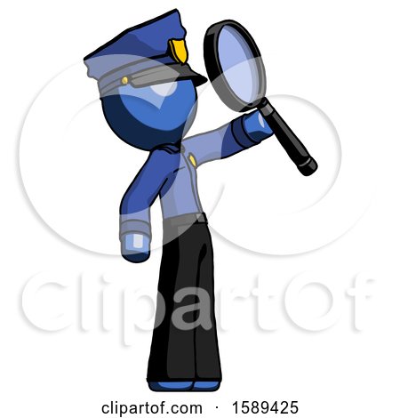 Blue Police Man Inspecting with Large Magnifying Glass Facing up by Leo Blanchette