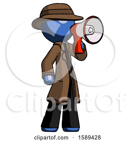 Blue Detective Man Shouting into Megaphone Bullhorn Facing Right by Leo Blanchette