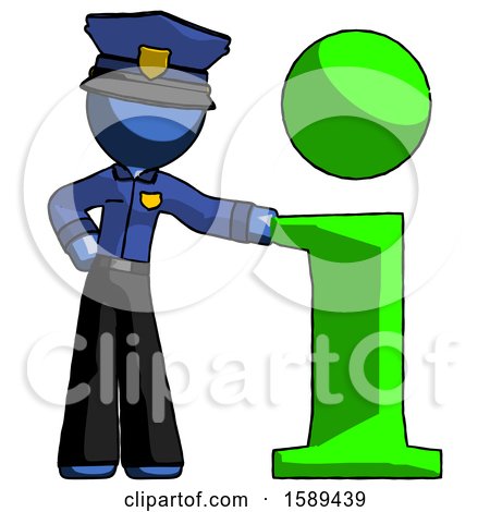 Blue Police Man with Info Symbol Leaning up Against It by Leo Blanchette
