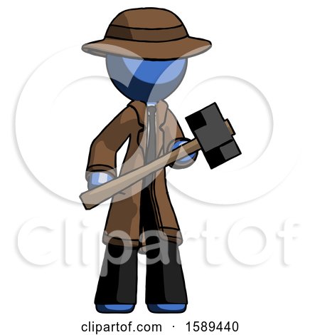 Blue Detective Man with Sledgehammer Standing Ready to Work or Defend by Leo Blanchette