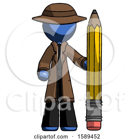 Blue Detective Man with Large Pencil Standing Ready to Write by Leo Blanchette