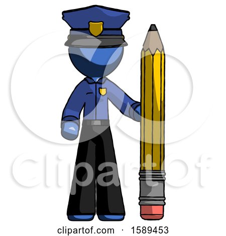Blue Police Man with Large Pencil Standing Ready to Write by Leo Blanchette
